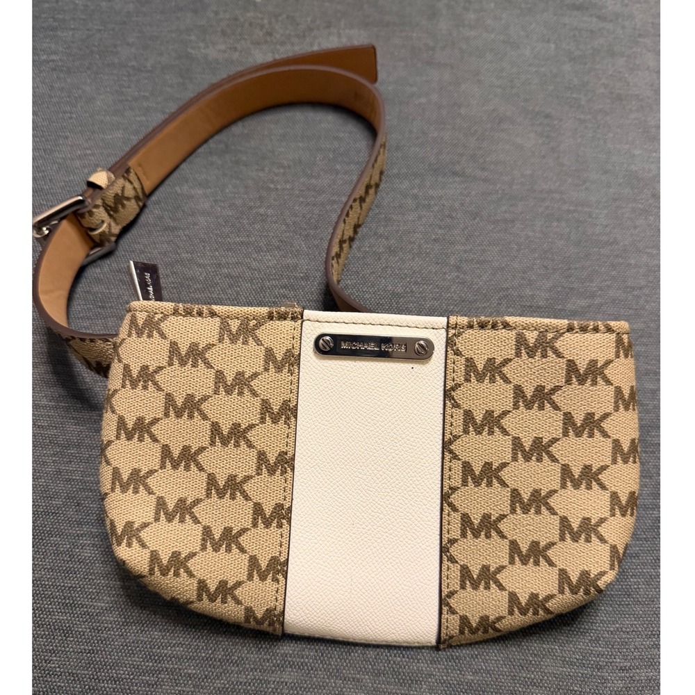 Michael Kors Signature MK Monogram Beltβ Bag Fanny Pack Brown White Silver Logo